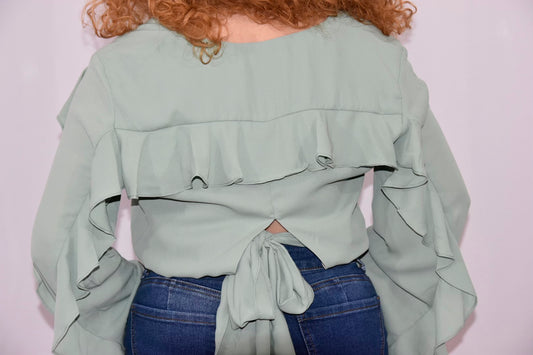 Ashley ruffle sleeve tie back top.