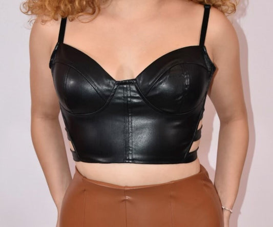 Hannah PU Leather Crop Top.