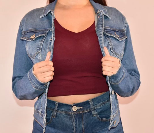 Bonnie stone-washed denim jacket.